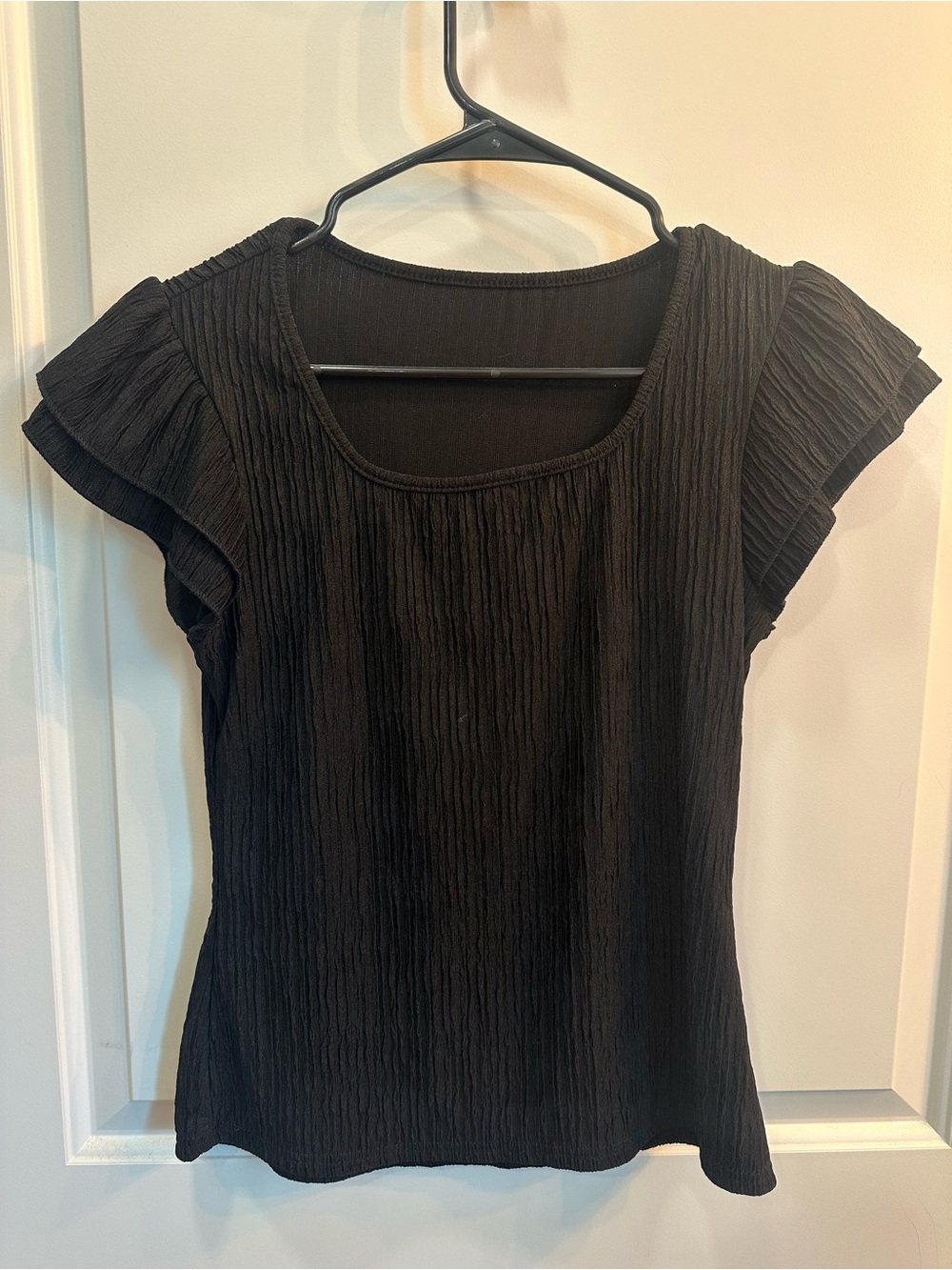 Amazon Black Textured Short Sleeve Scoop Neck Top